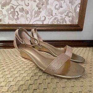 Gold sparkly wedge sandals